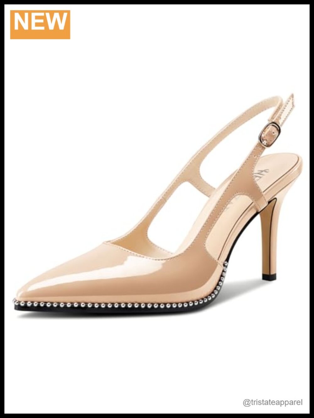Heeled Sandals with Beaded Slingback Stiletto Pointed Toe Adjustable Buckle